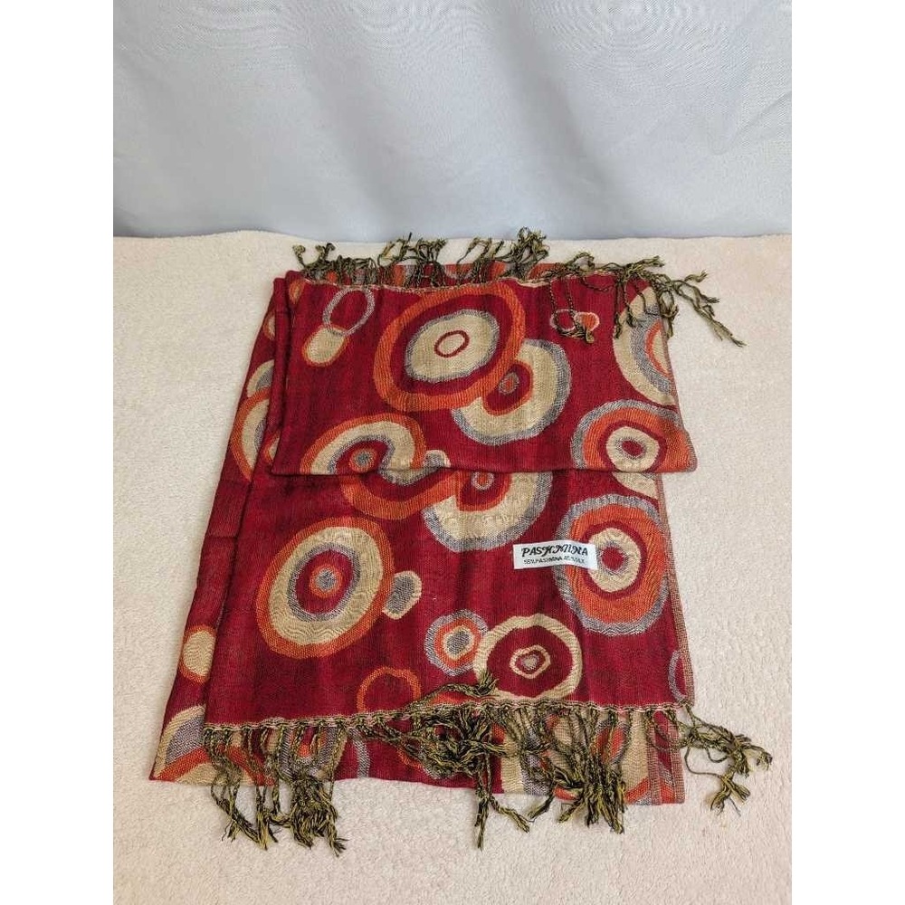 Paschmina Red Circle Pattern Silk Blend Scarf - Designer Wrap Accessory